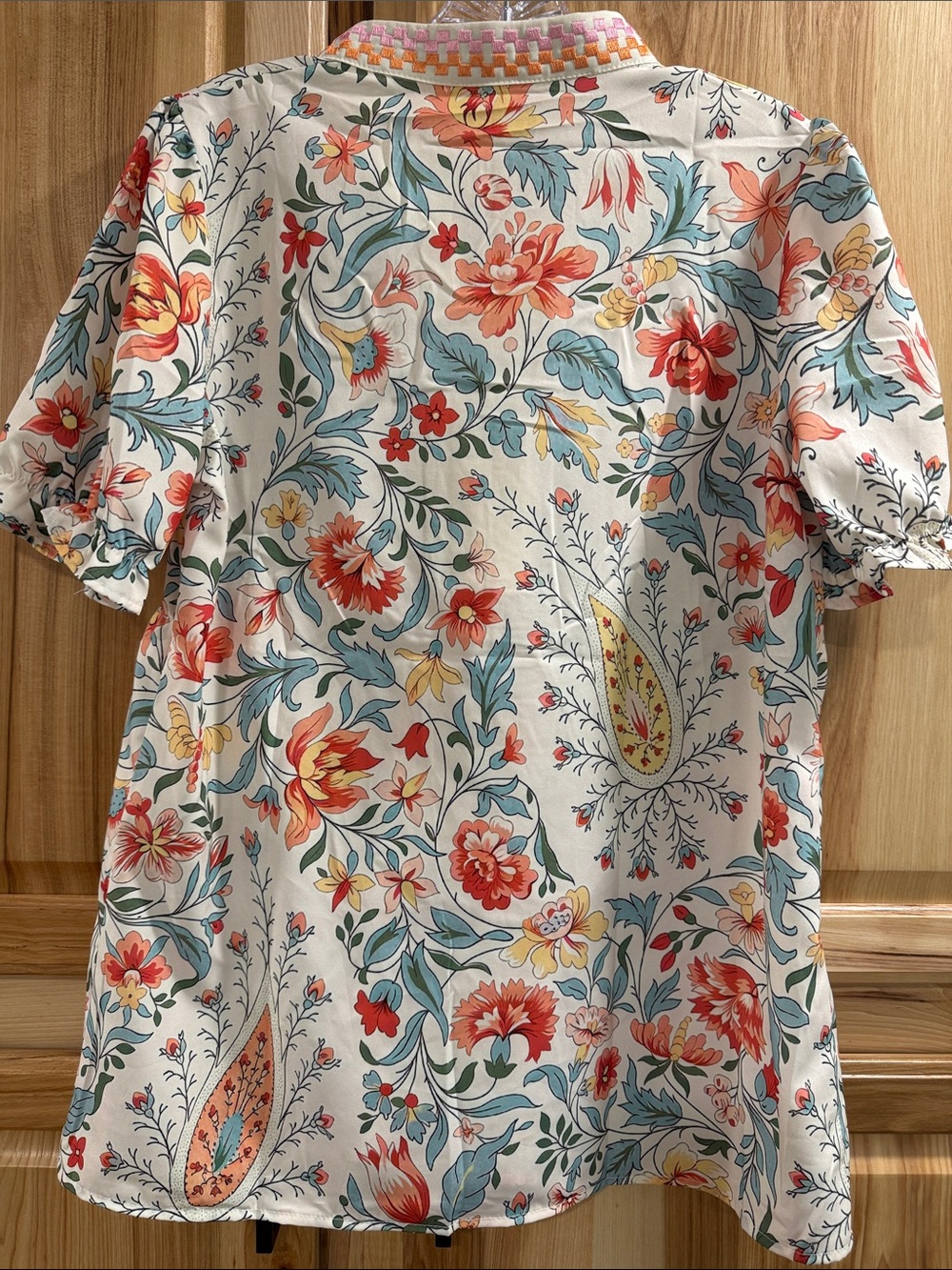 Cherry Betty Cottagecore Boho Floral Popover Top with Mandarin Collar Size S - Picture 5 of 11